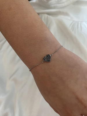 Silver bracelet 925 with heart motif and black zircon stones, new
