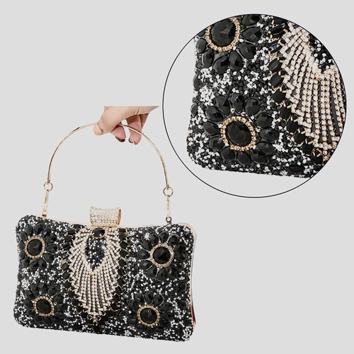 Clutch bag new black and gold beaded women's handheld