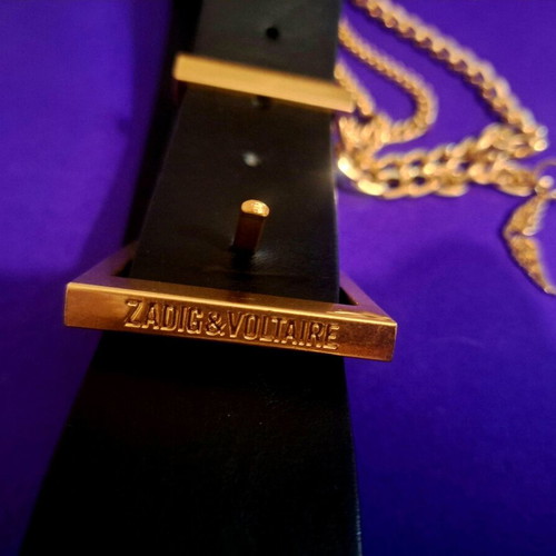 Zadig and Voltaire leather belt new, black with gold chain