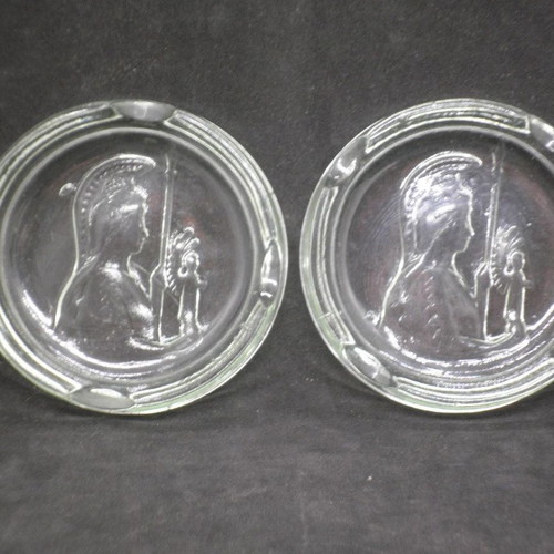 Antique ashtrays pair with goddess Athena used