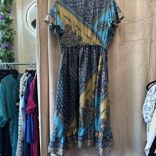 Mid-Length Dress from Indian Silk, New, Colorful