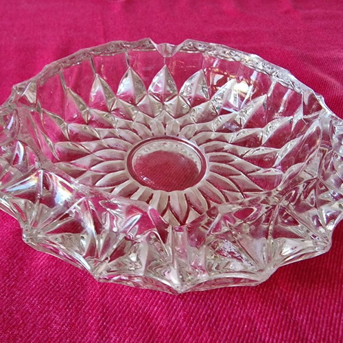 Crystal ashtray vintage used, 17cm decorative design