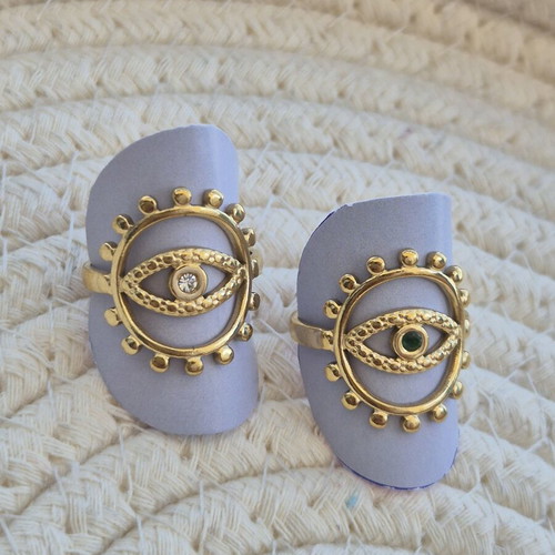 Steel Eye Ring new, gold and green tones