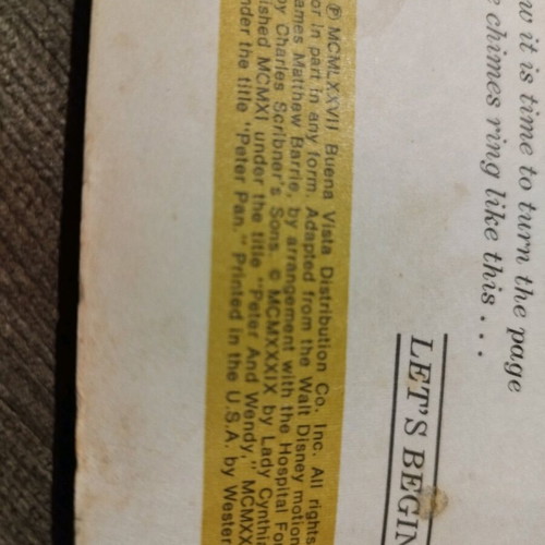 Disney Peter Pan book with record used, collectible 1977