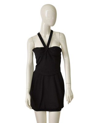 DSquared2 D2 V Straps Black Mini Balloon Dress size 40 w. inner bustier