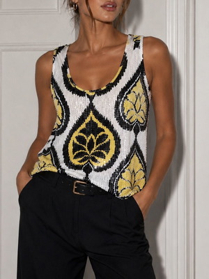 INC International Concepts Statement Top like new, black and yellow sequins