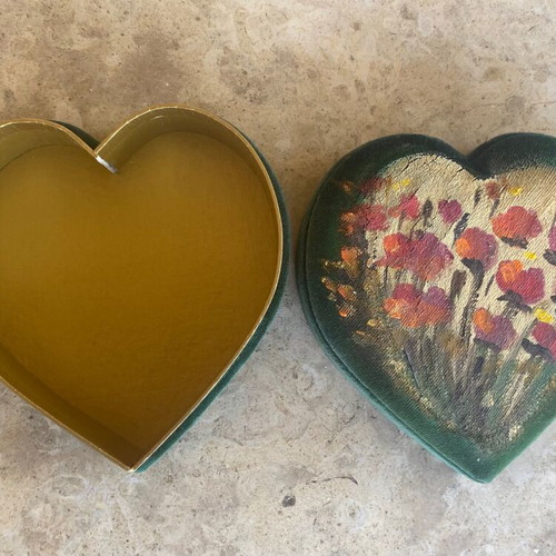 Velvet Green Heart Box hand-painted, used