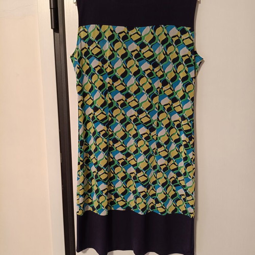 Sleeveless dress like new, geometric pattern, blue and green, XXL