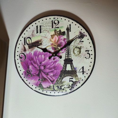 Vintage Paris & Flower Wall Clock used, 34cm, quartz mechanism