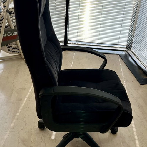 Office chair used, black velvet fabric, adjustable height and tilt