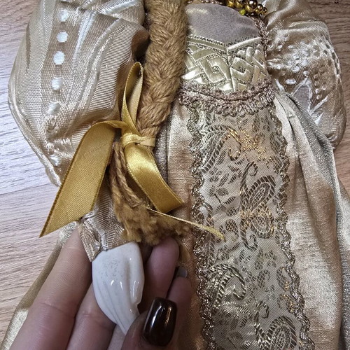 Russian handmade glass doll like new, golden with glass feet