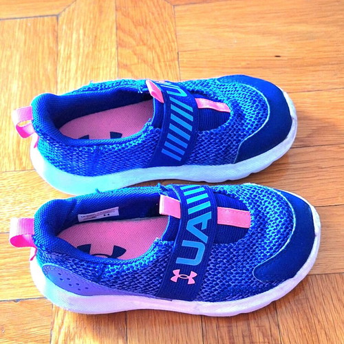 Under Armour kids athletic shoes like new, size 26, blue and pink