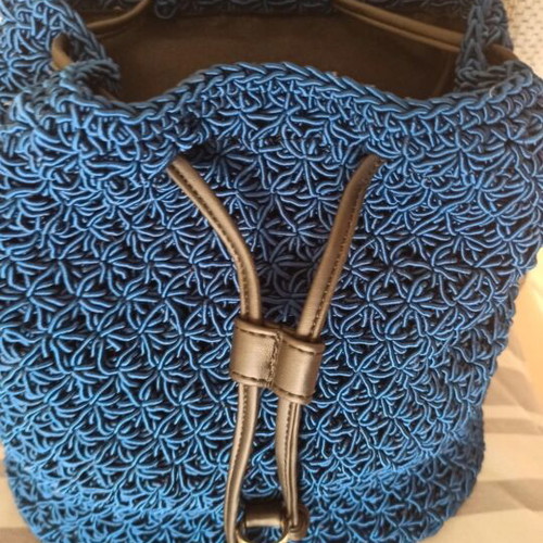 Womens knitted backpack bag new, black and blue