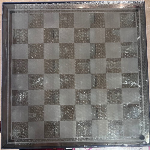 Glass chess set with original packaging, 35x35 cm