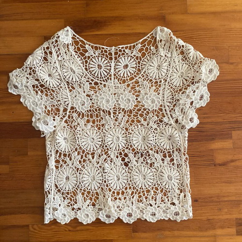 Crochet transparent top size Small like new, beige