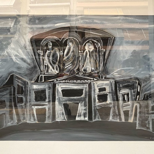 Tempera artwork Ersi Drini used, Troades stage model 1995