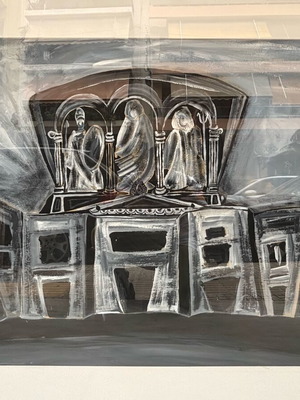 Tempera artwork Ersi Drini used, Troades stage model 1995