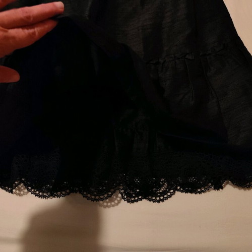 Black raw silk skirt new with flounce and lace trim