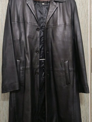 Leather coat used, size S, black, straight cut