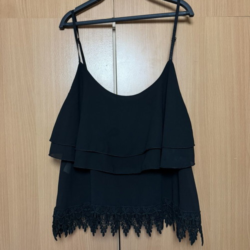 Crop top black one size like new with lace hem and adjustable straps