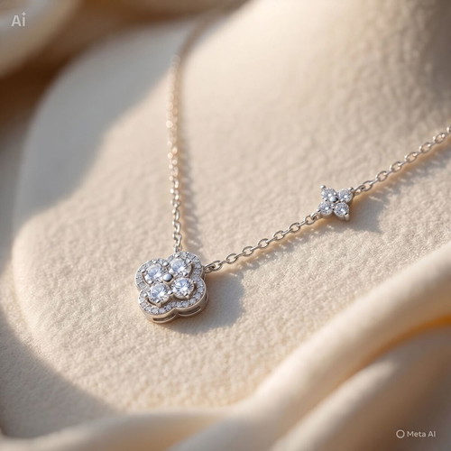 3 Carat Moissanite Clover Necklace with GRA Certificate