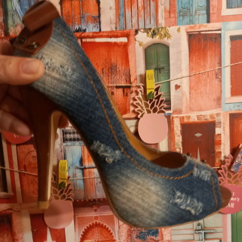 Denim heels new with leather details, size 38