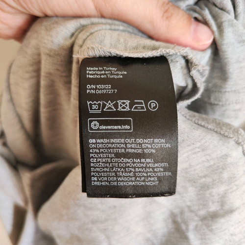 H&M Grey T-shirt with Decorative Fringes like new, Size S