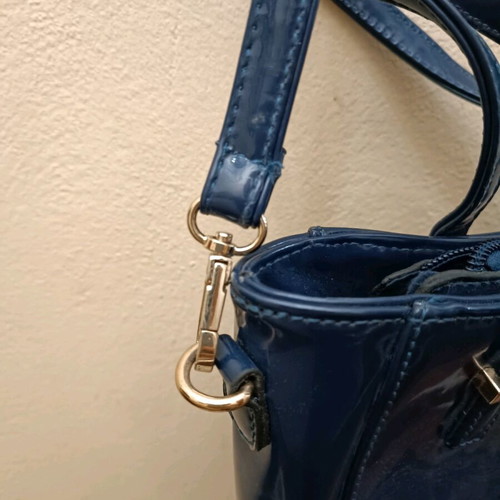 Blue Navy patent look handbag and shoulder bag like new
