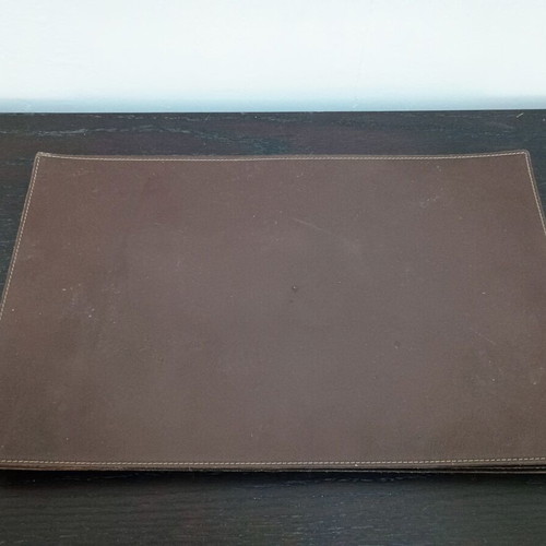 Leather placemats used, brown, pack of 6, Italian with decorative stitching