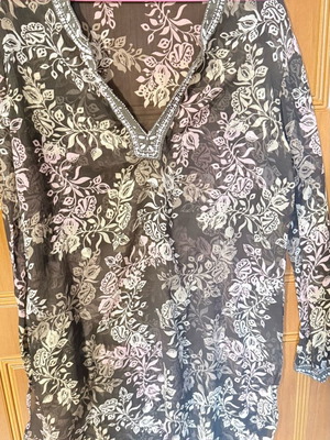 Achilleas Accessories floral transparent tunic used, V-neck, beachwear