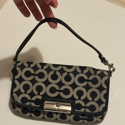 Coach Kristin Black Gray Op Art Signature wristlet bag like new