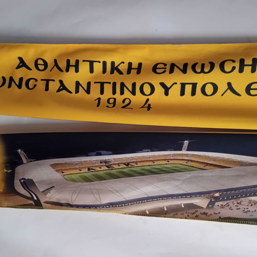 AEK double-sided thick scarf with Nea Filadelfeia stadium and Athletic Union of Constantinople