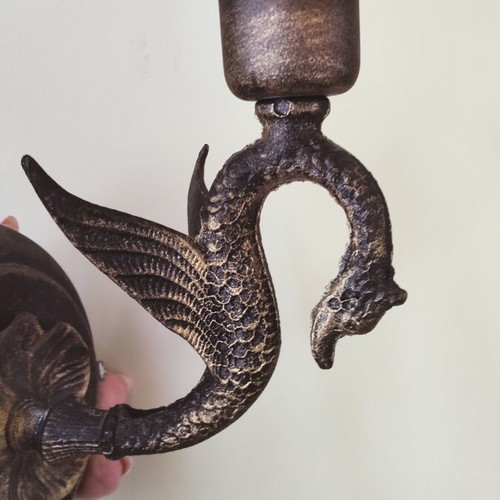 Collectible Antique Wall Sconce Solid Bronze with Alabaster Opaline Glass