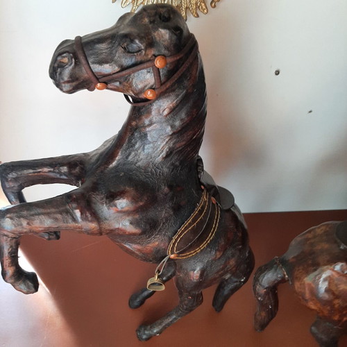 Vintage leather horse pair used, handmade decoration