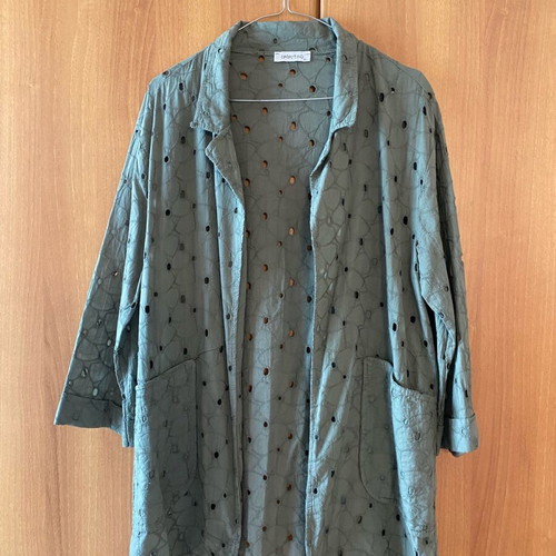Celestino perforated long jacket new, green, 100% cotton