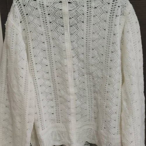 White Shein cardigan like new with embroidered black notes and pearl buttons