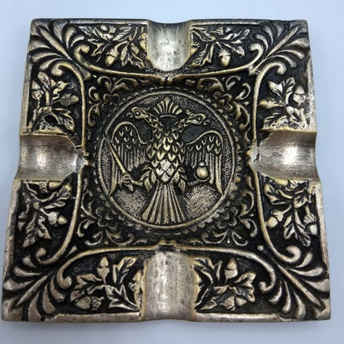 Vintage metal ashtray with Byzantine double-headed eagle, like new