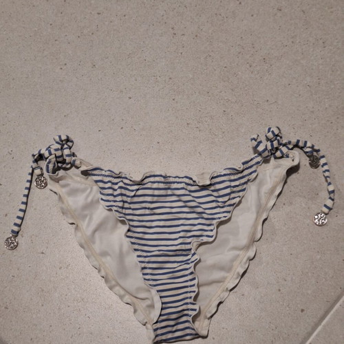 H&M Blue and White Striped Bikini Bottom with Ruffles Size M Like New