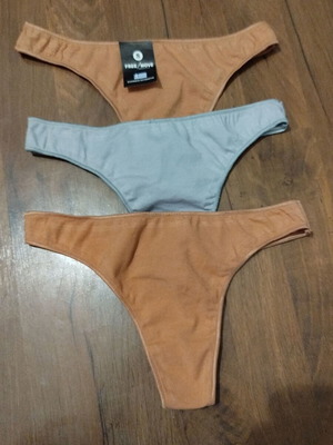 Γυναικεία string πακέτο 3 τεμαχίων Small, καινούργιο, βαμβακερά γκρι και μπεζ