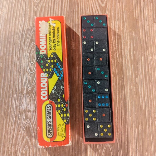 Vintage Spear's Games coloured dominoes used, complete set with box