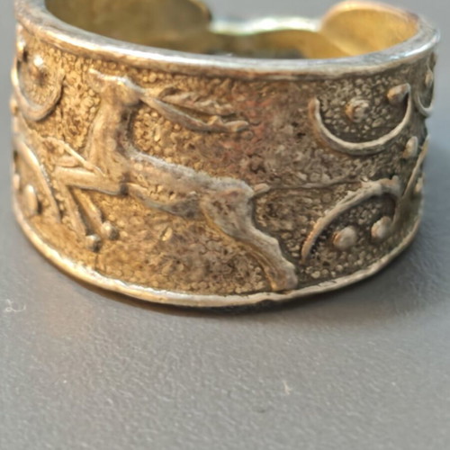 Ring with Deer Motif Used Silver Wide Band