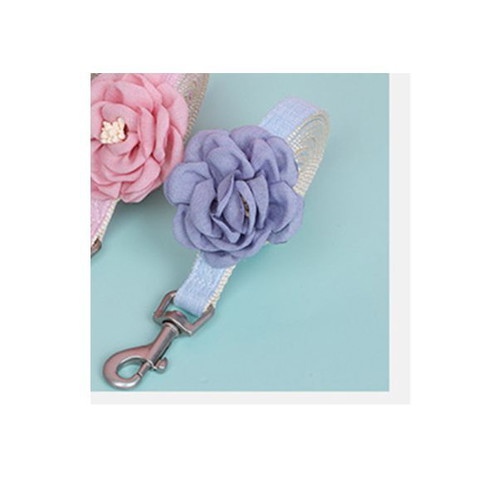 Dog harness and leash set blue with flower bloom new