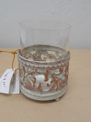 Metal Candle Holder with Glass 13h x 9cm, New
