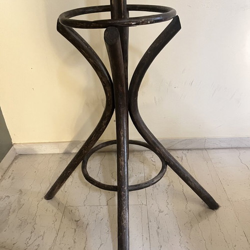 Vintage Thonet wooden coat stand used with umbrella base
