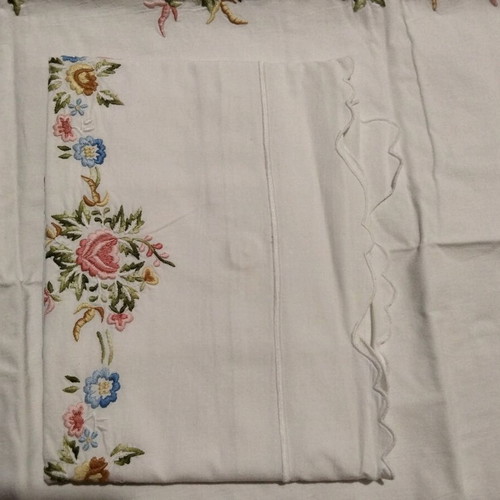 Vintage handmade trousseau pillowcases 1978 new with embroidery