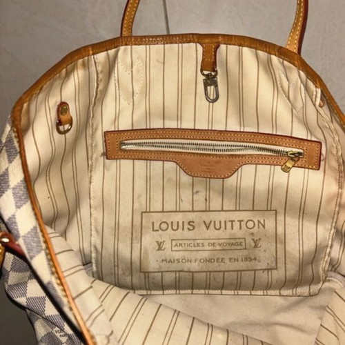 Louis Vuitton Neverfull MM ώμου τσάντα μεταχειρισμένη, καμβάς Damier Azur
