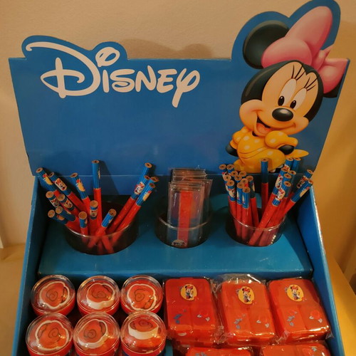 Disney school stand with 36 pencils, 18 rulers, 18 sharpeners, 18 boxes new