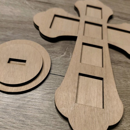 Wooden cross with compartments for artistic creations new