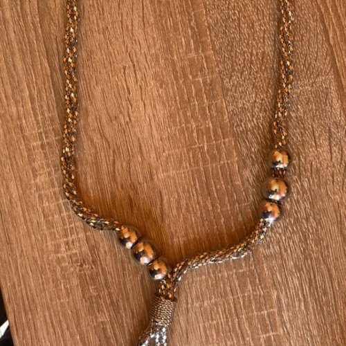 Necklace silver color with triple braid and silver beads new