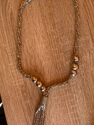 Necklace silver color with triple braid and silver beads new